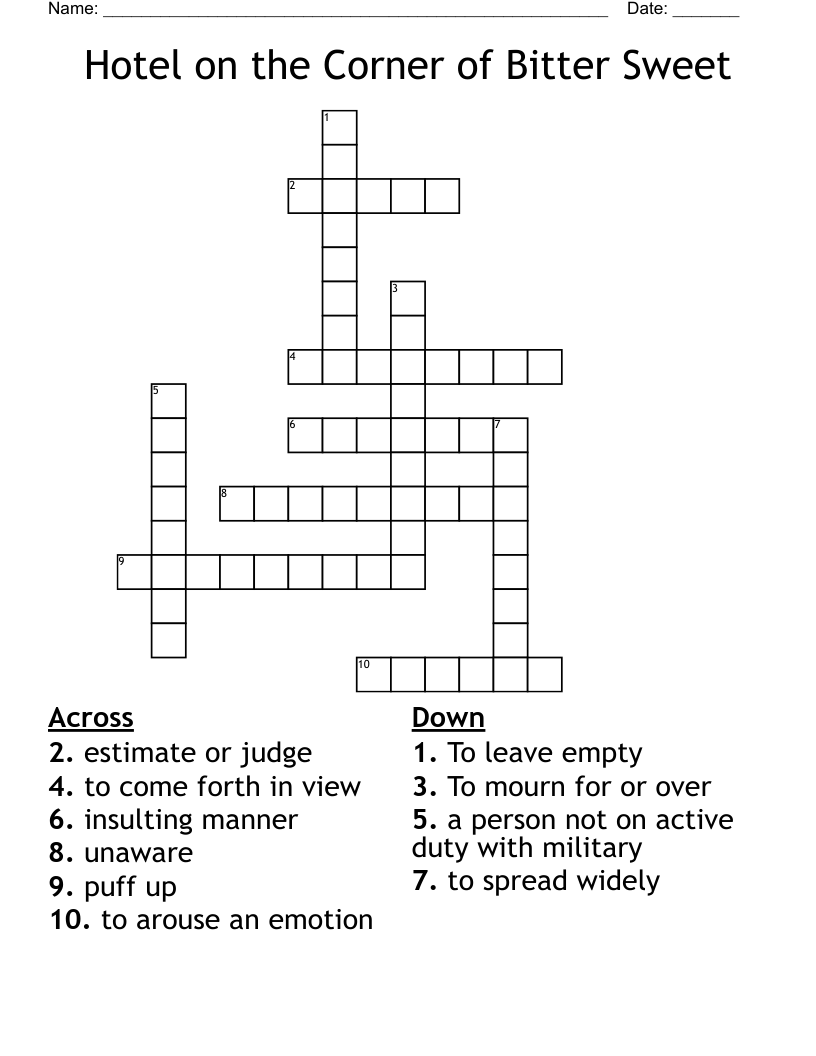 Hotel on the Corner of Bitter Sweet Crossword
