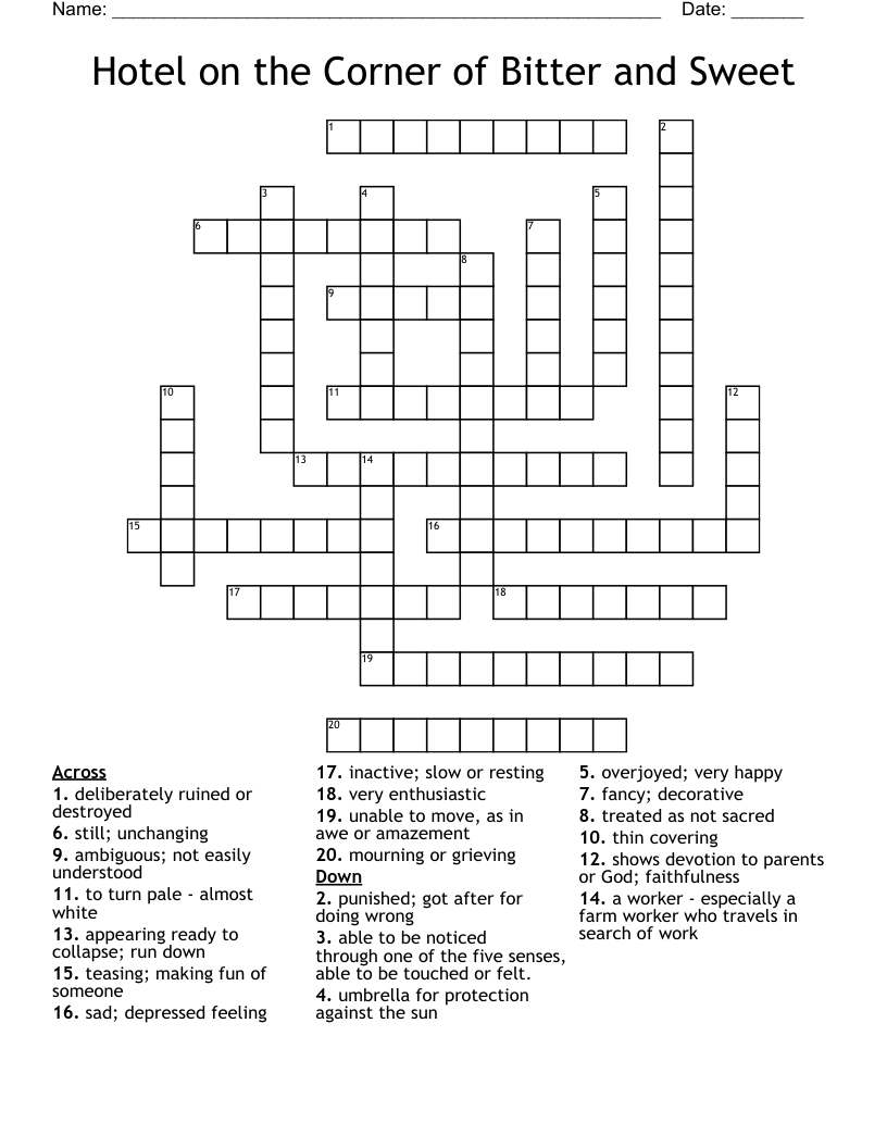 Hotel on the Corner of Bitter and Sweet Crossword