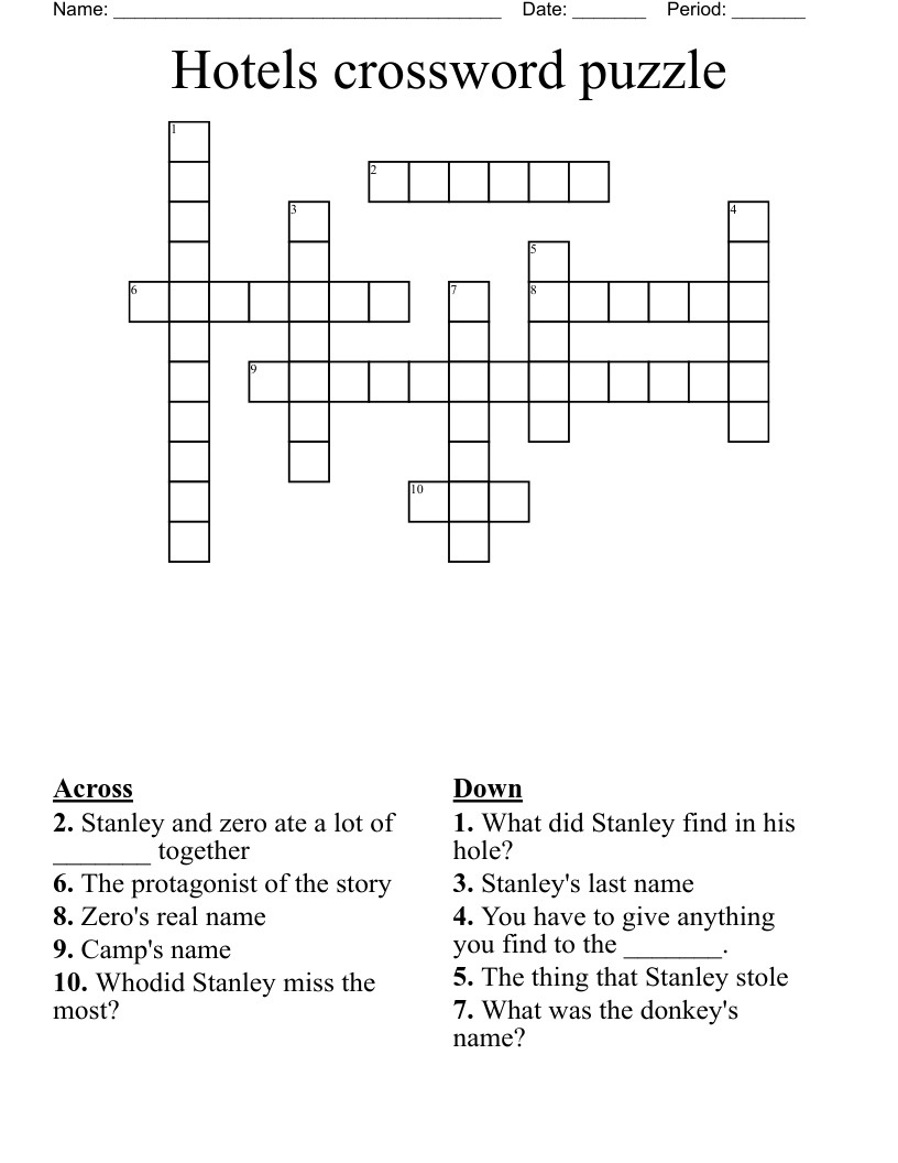Hotels crossword puzzle