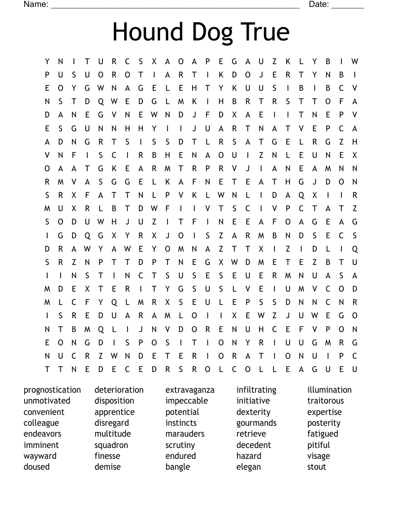 Hound Dog True Word Search