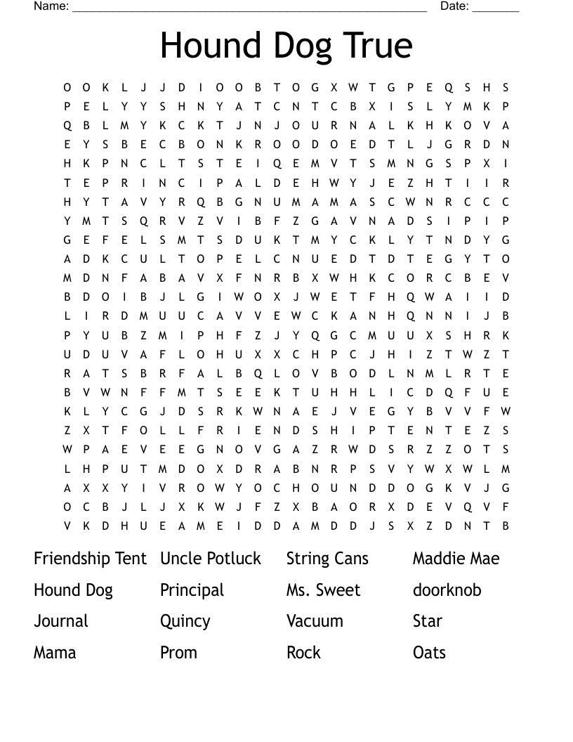 Hound Dog True Word Search
