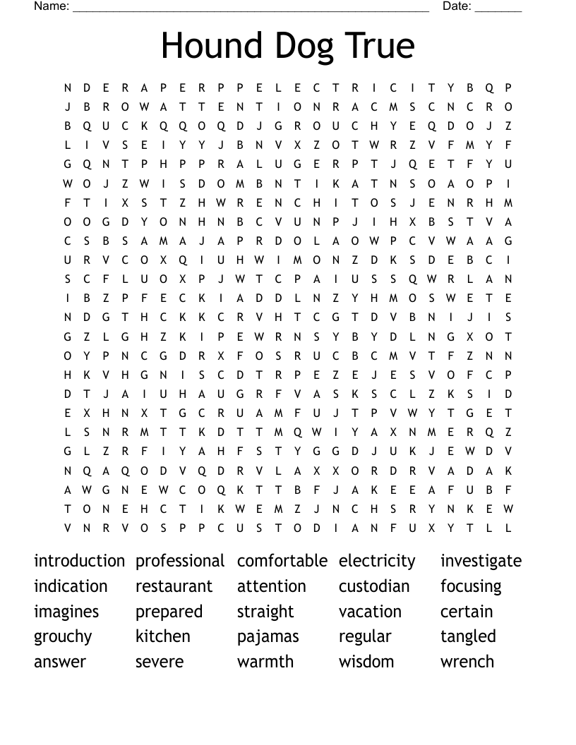 Hound Dog True Word Search
