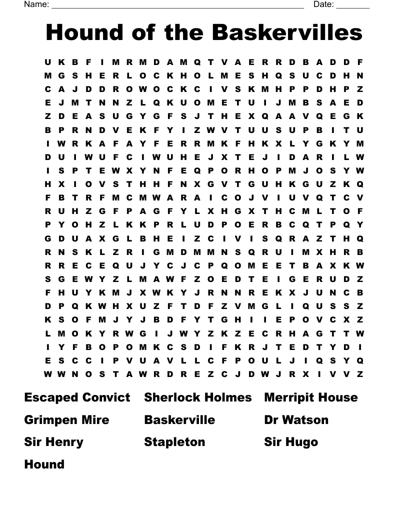 Hound of the Baskervilles  Word Search