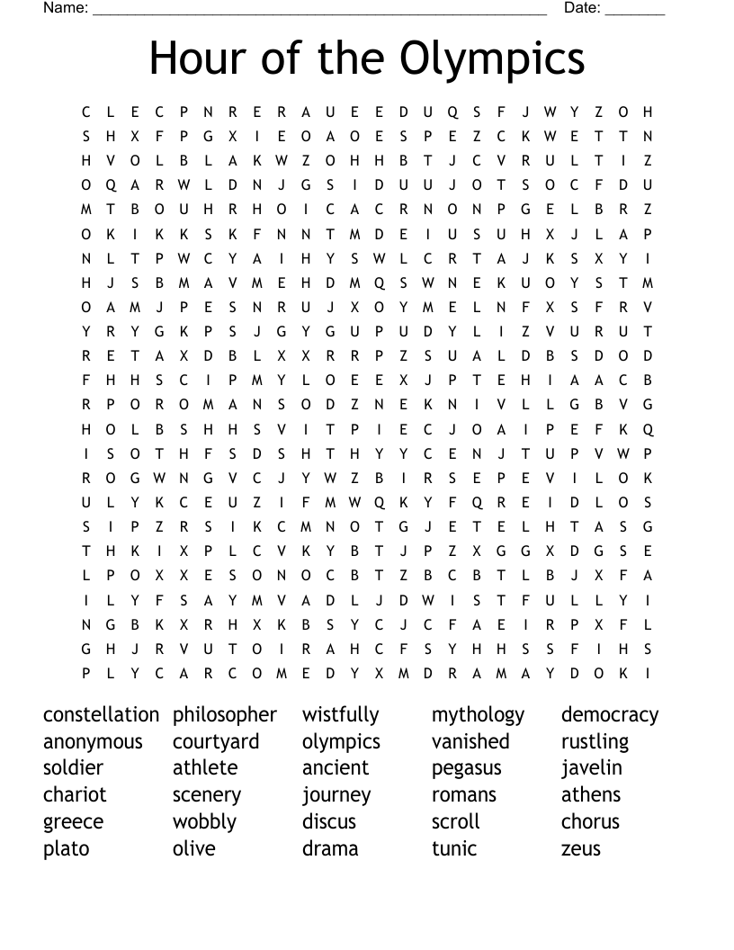 Hour of the Olympics Word Search