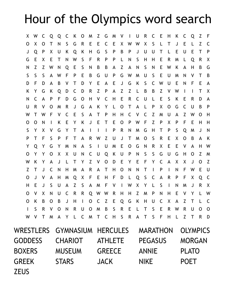 Hour of the Olympics word search