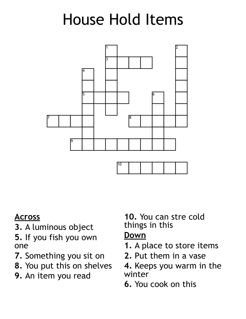 House Hold Items Crossword
