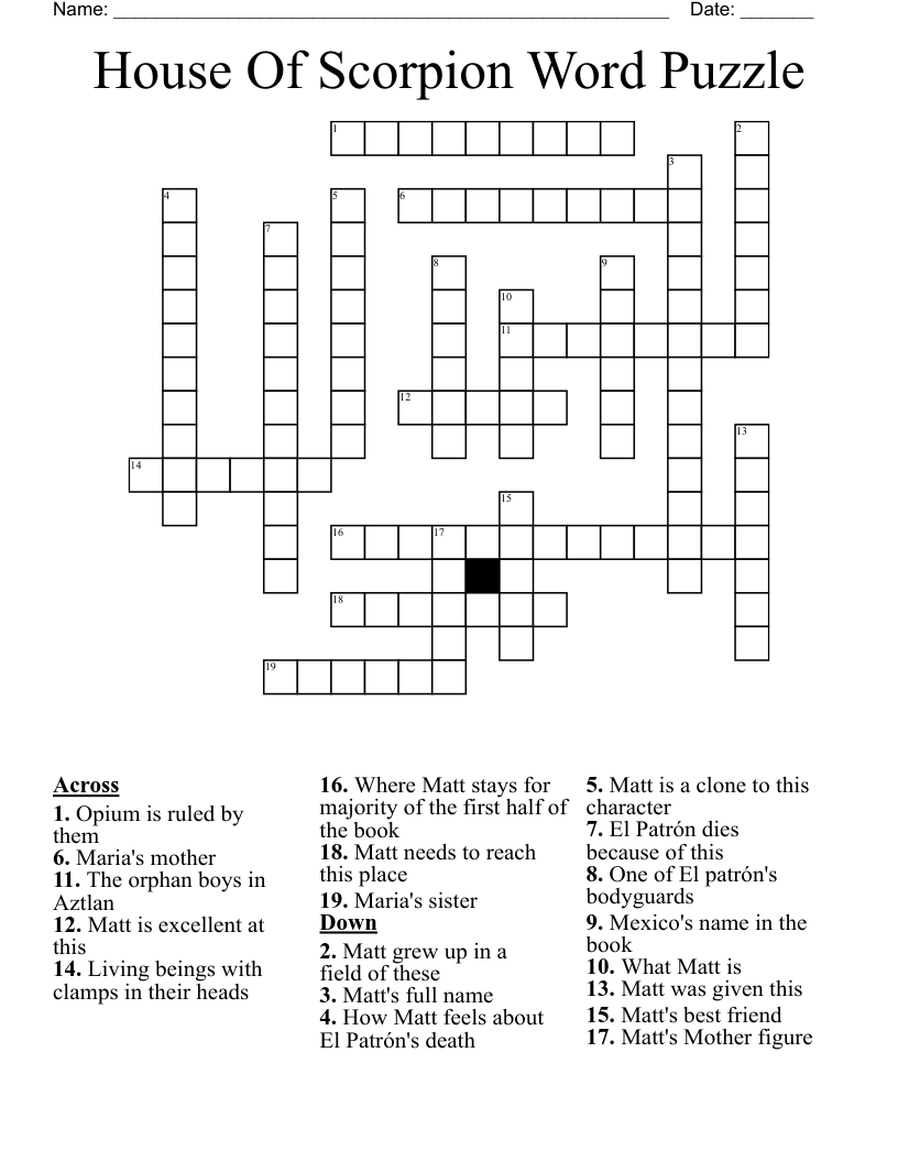 House Of Scorpion Word Puzzle Crossword