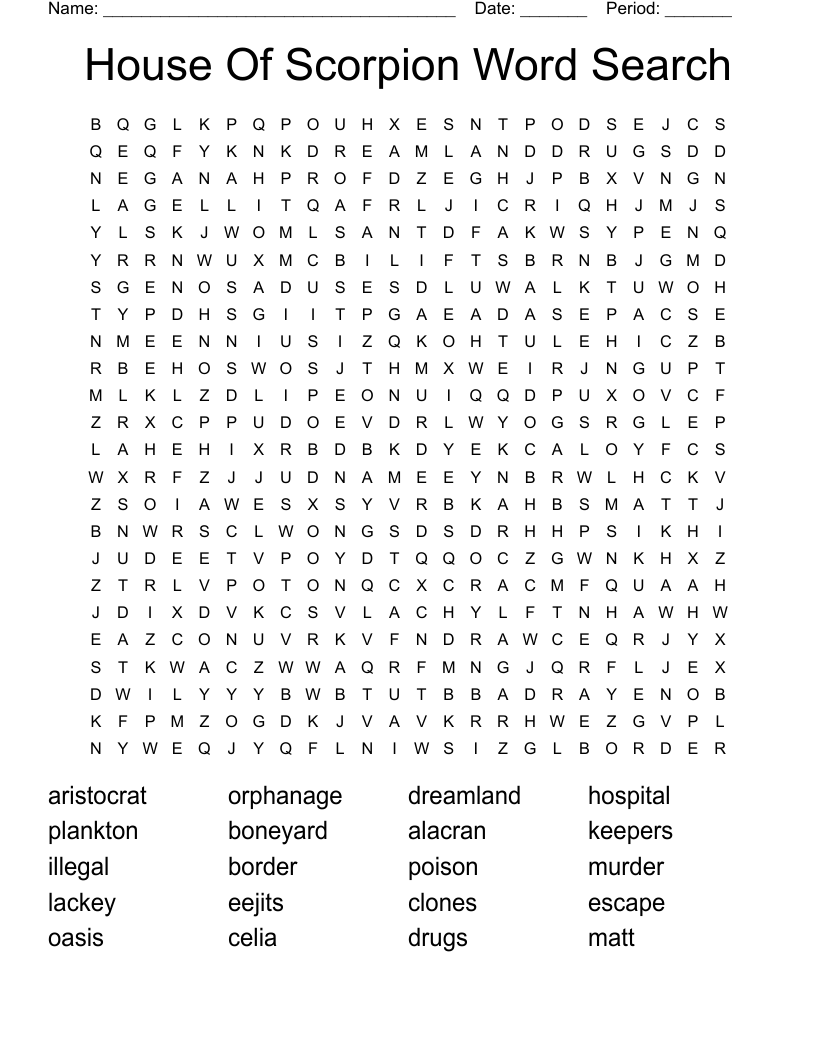 House Of Scorpion Word Search