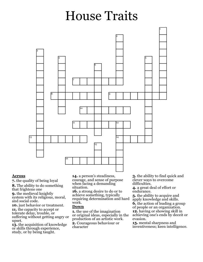 House Traits Crossword