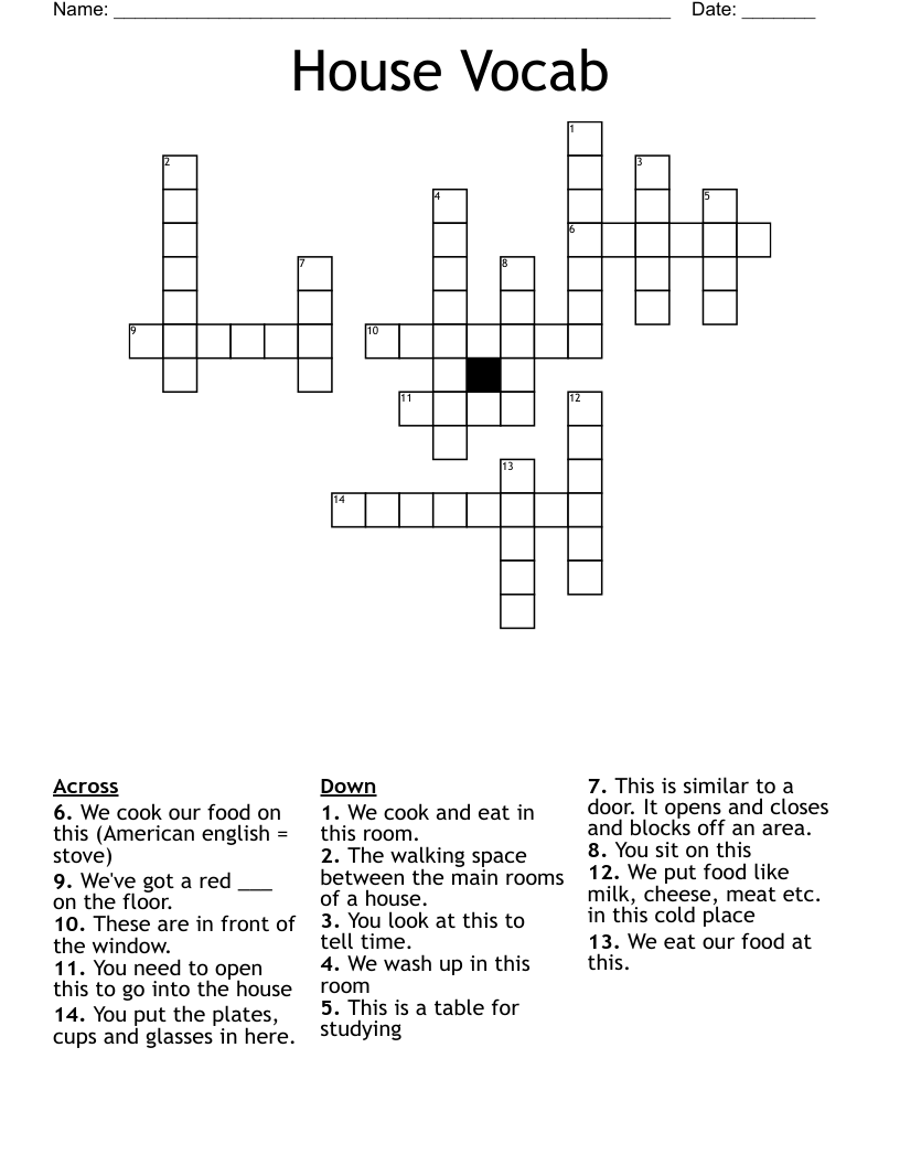 House Vocab Crossword