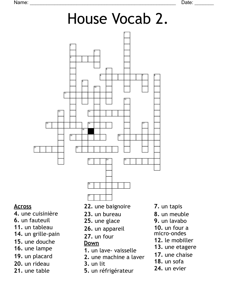 House Vocab 2. Crossword