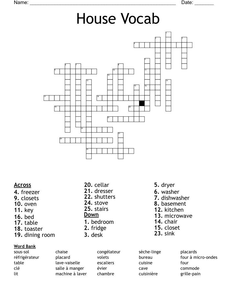 House Vocab  Crossword