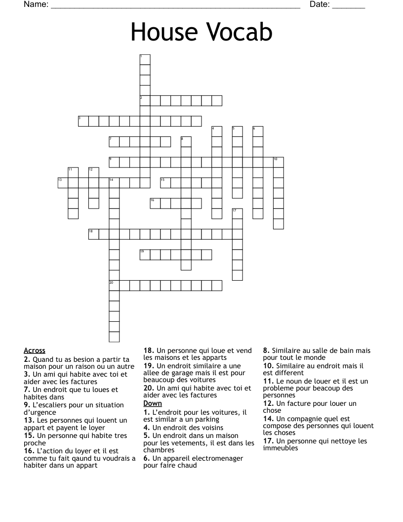 House Vocab  Crossword