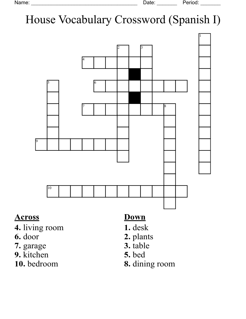 House Vocabulary Crossword (Spanish I)