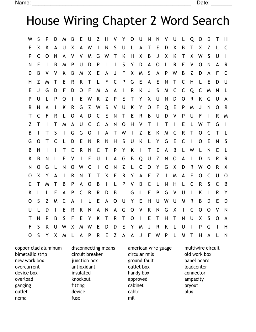 House Wiring Chapter 2 Word Search