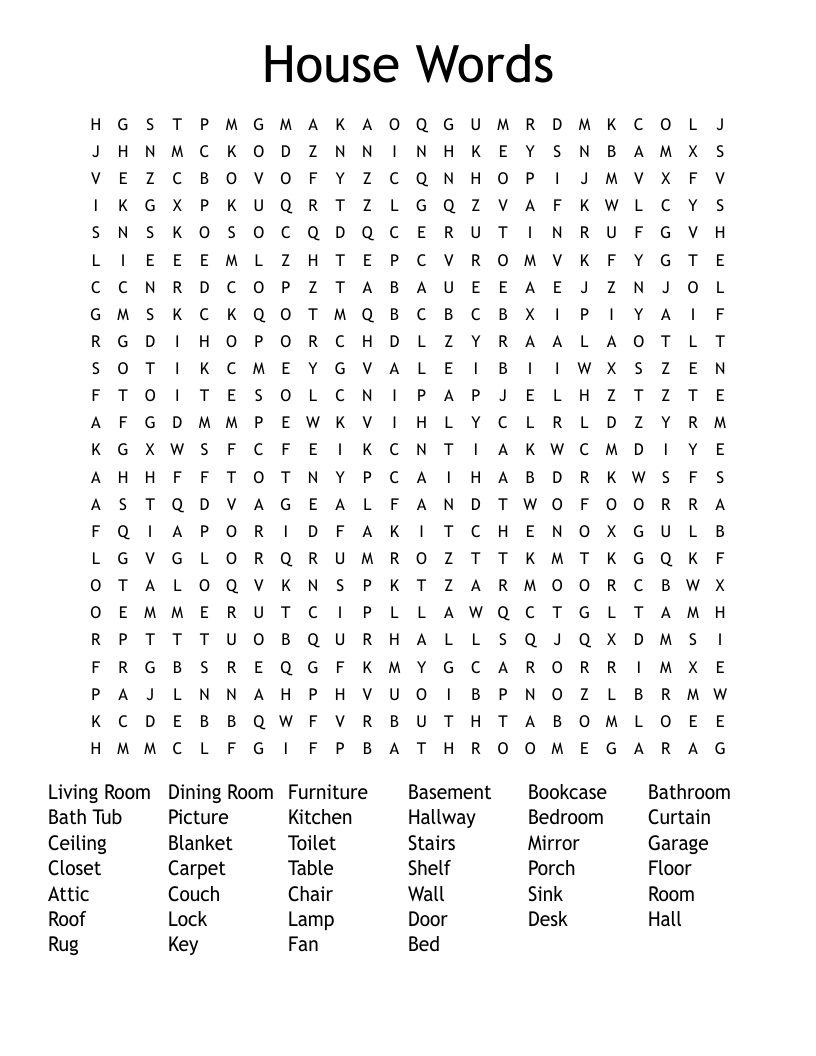 House Words Word Search