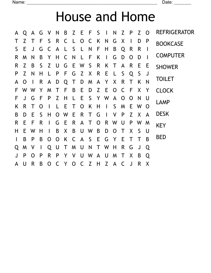 House and Home Word Search