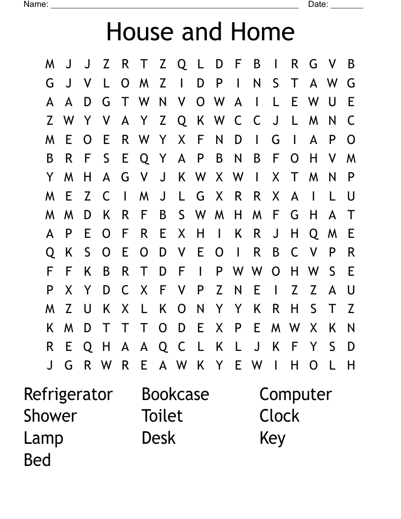 House and Home Word Search