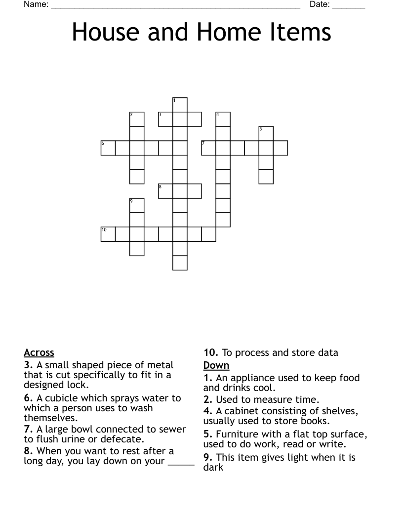 House and Home Items Crossword