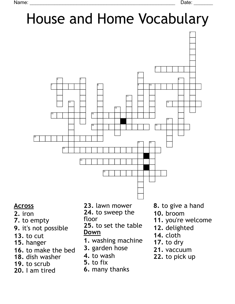House and Home Vocabulary  Crossword