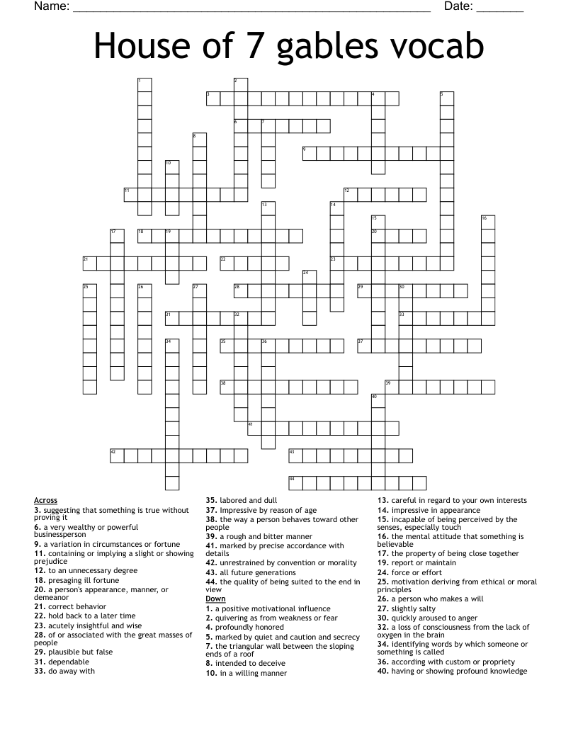 House of 7 gables vocab Crossword