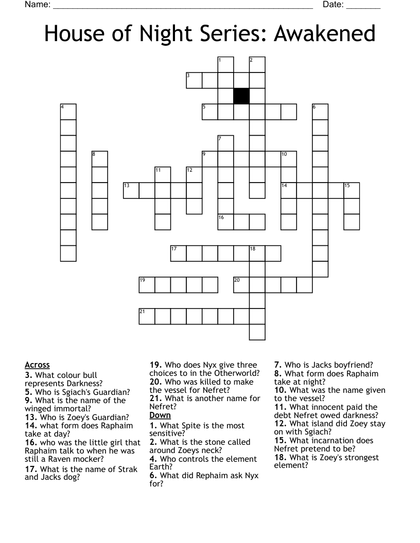 House of Night Series: Awakened Crossword