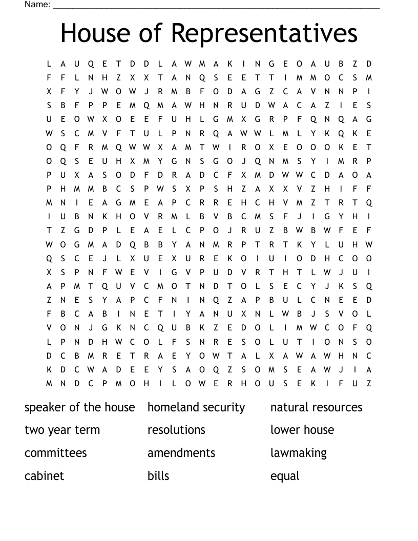 House of Representatives Word Search