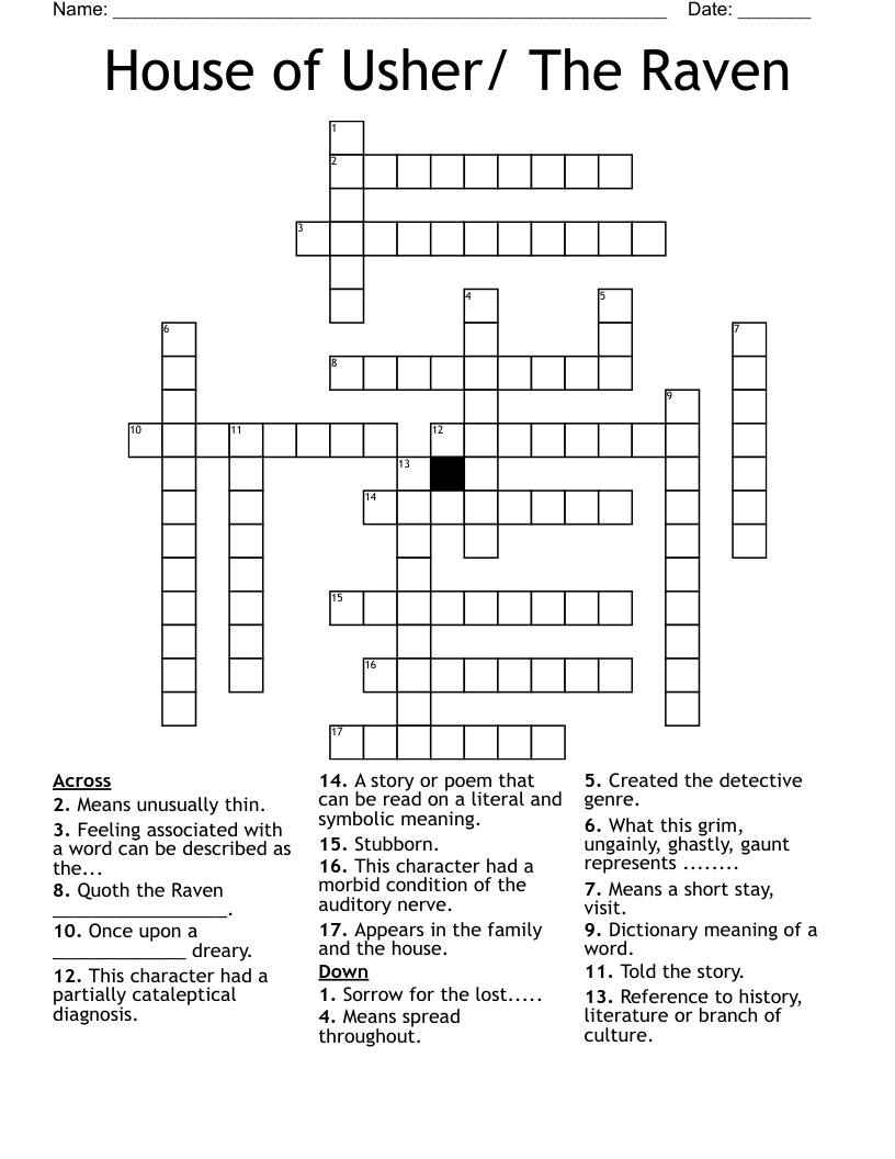 House of Usher/ The Raven Crossword
