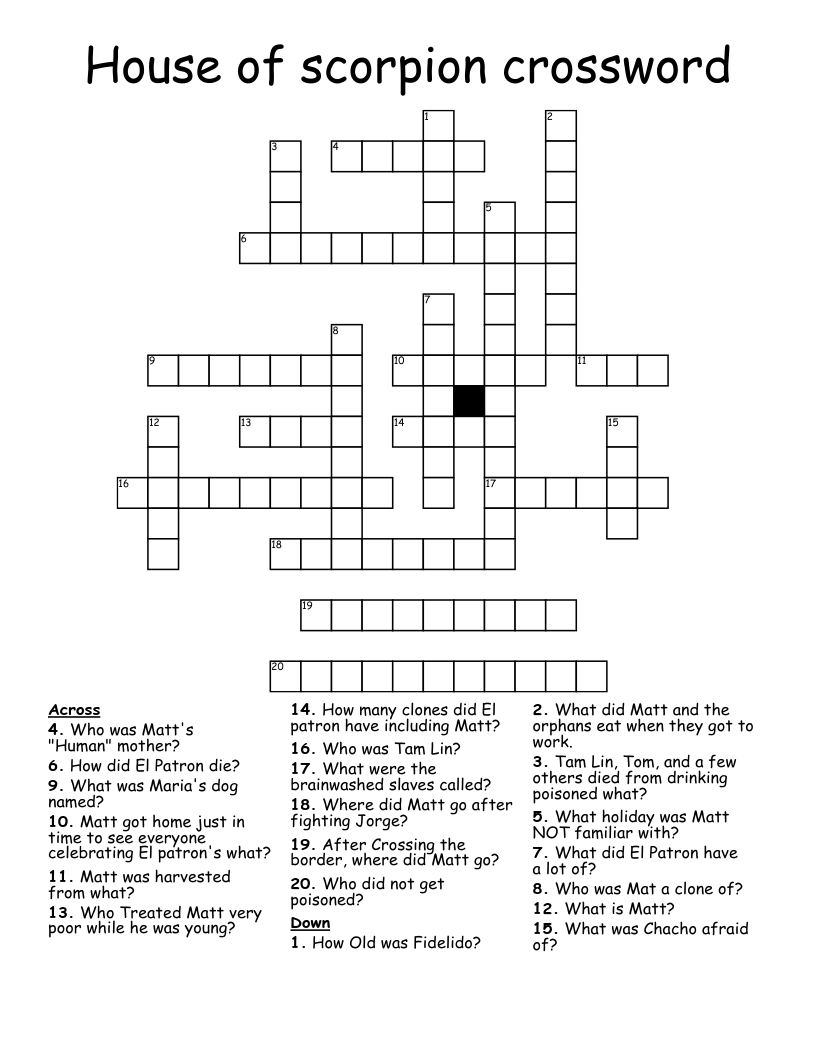 House of scorpion crossword