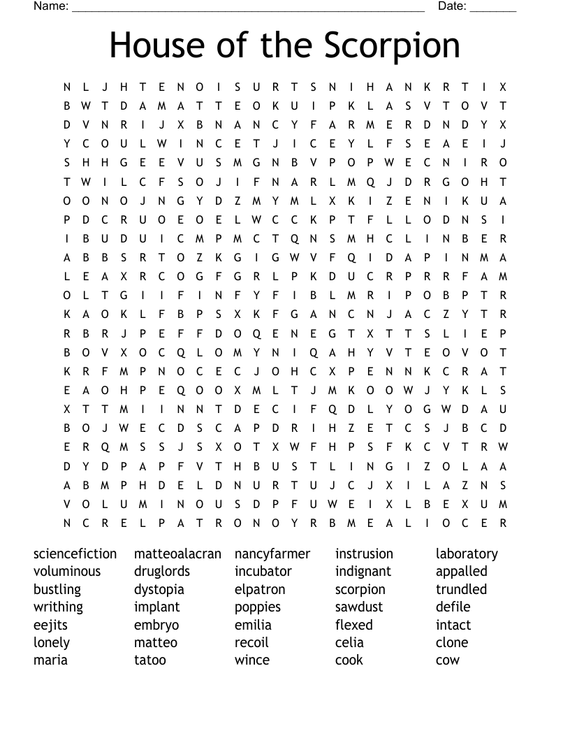 House of the Scorpion Word Search