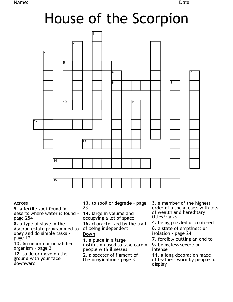 House of the Scorpion Crossword