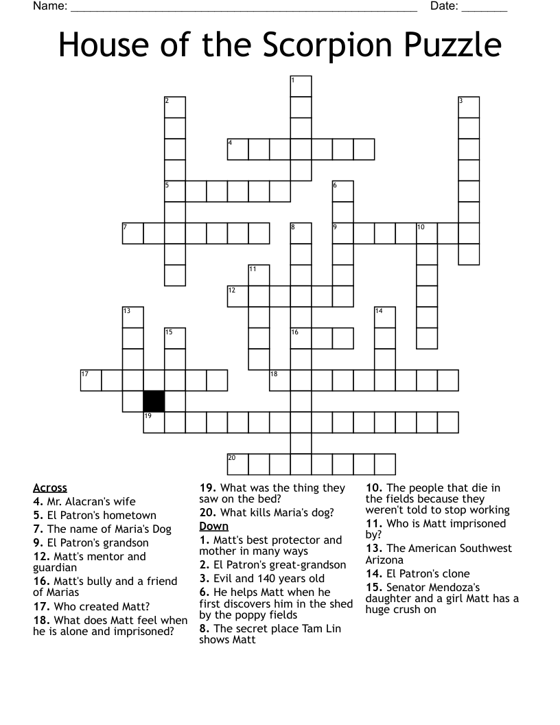House of the Scorpion Puzzle Crossword