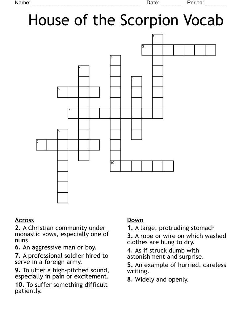 House of the Scorpion Vocab  Crossword