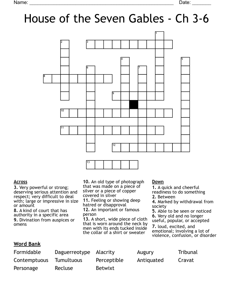 House of the Seven Gables - Ch 3-6 Crossword