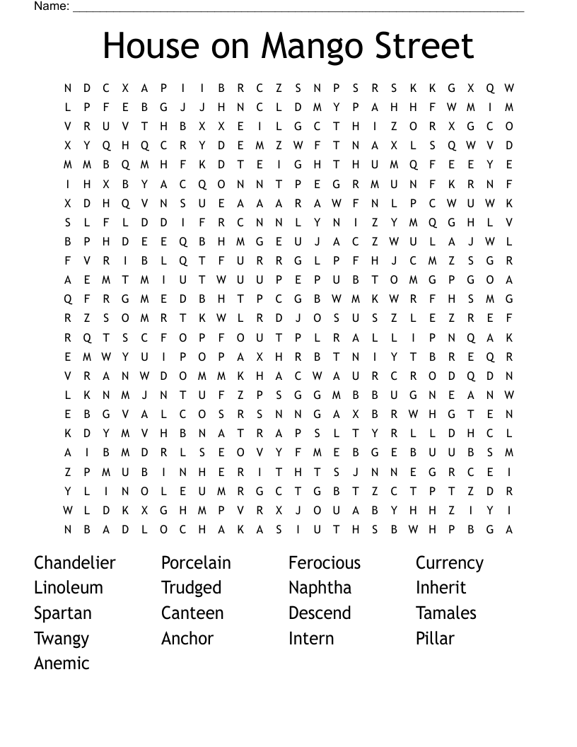 House on Mango Street Word Search
