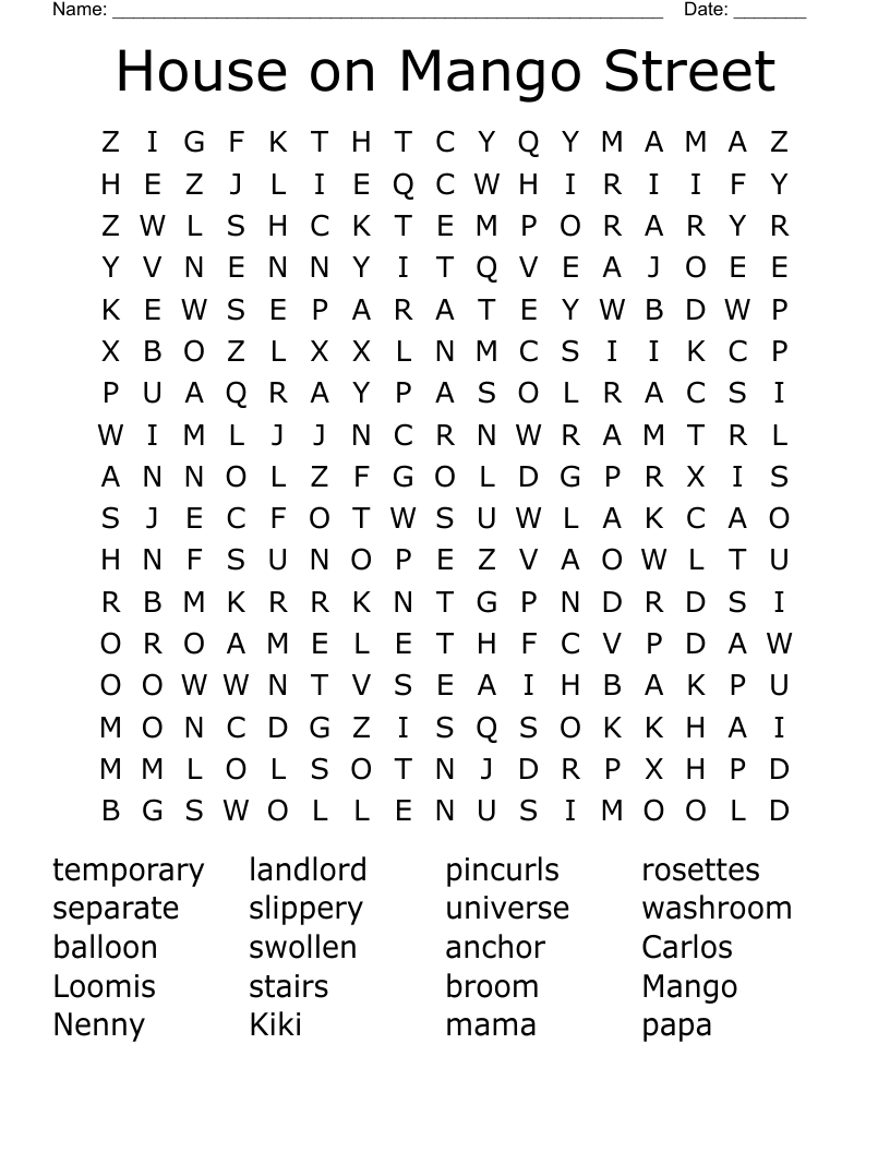 House on Mango Street Word Search