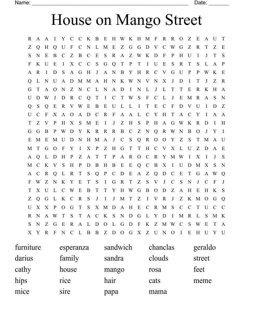 House on Mango Street Word Search