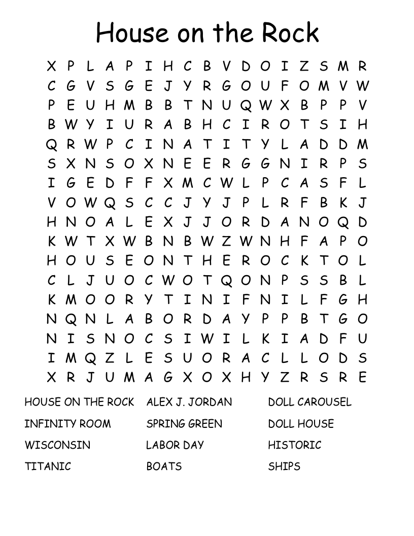 House on the Rock Word Search