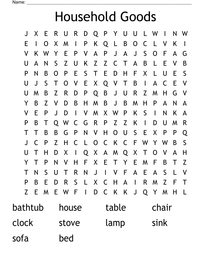 Household Goods Word Search