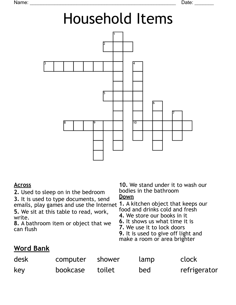Household Items Crossword
