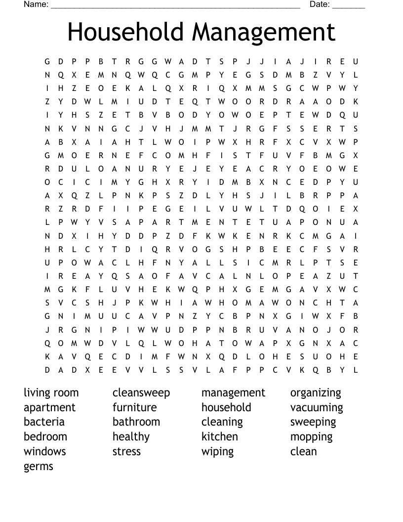 Household Management Word Search