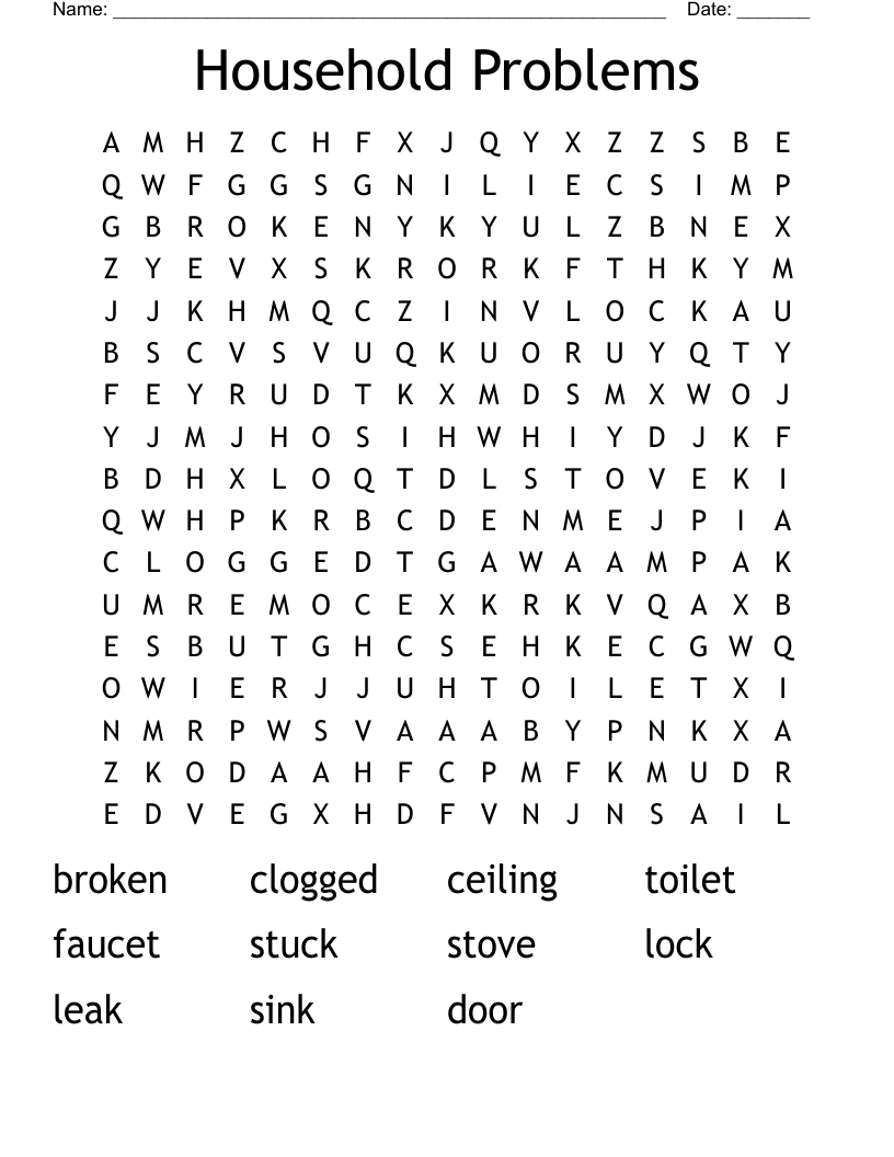Household Problems Word Search