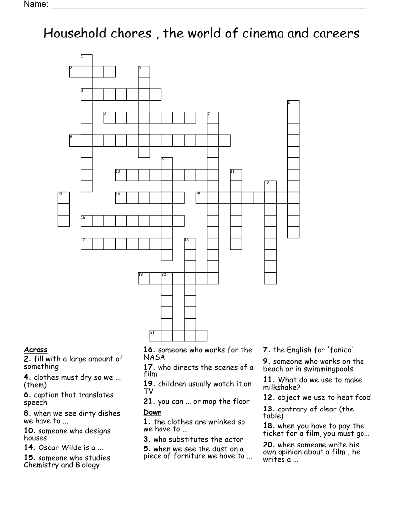 Household chores , the world of cinema and careers  Crossword