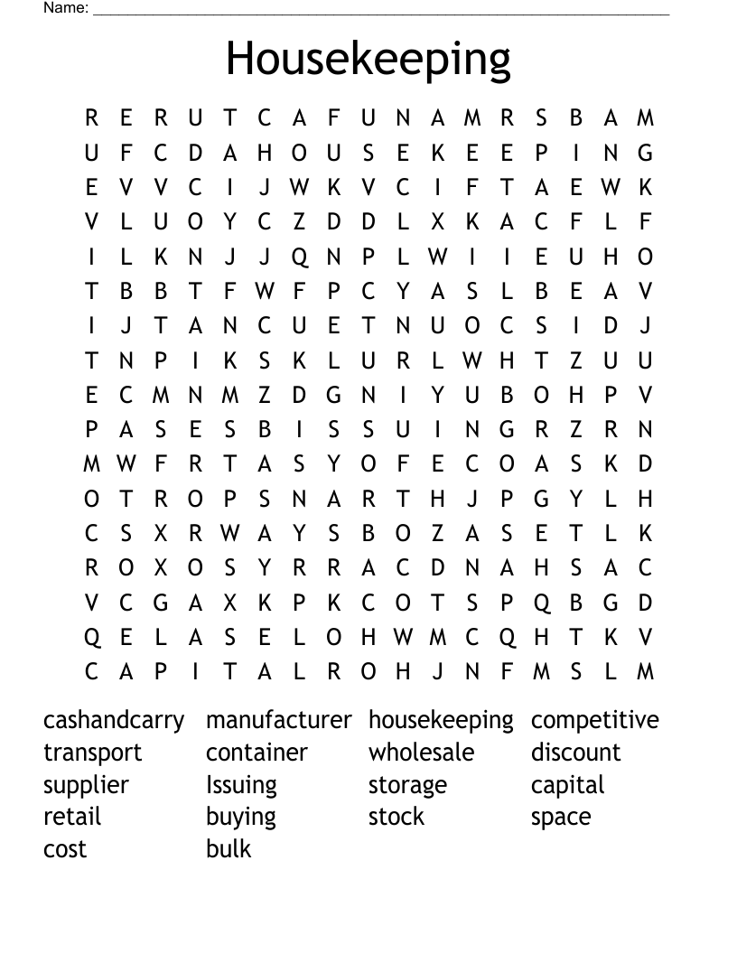 Housekeeping Word Search