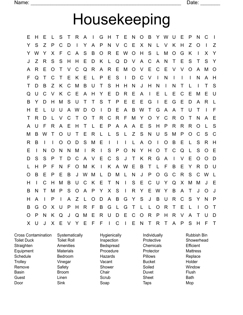 Housekeeping Word Search
