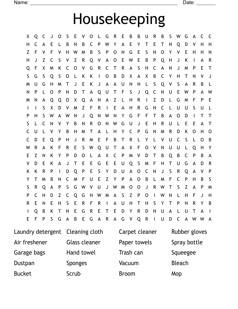 Housekeeping  Word Search