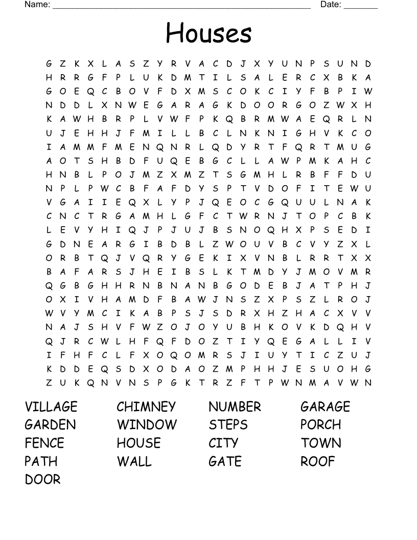 Houses  Word Search