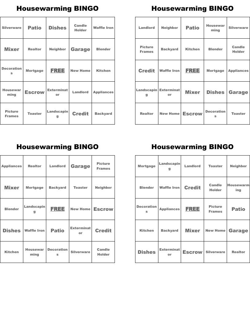Housewarming BINGO