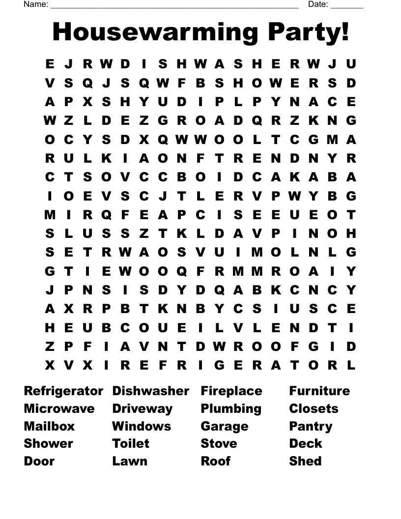Housewarming Party! Word Search