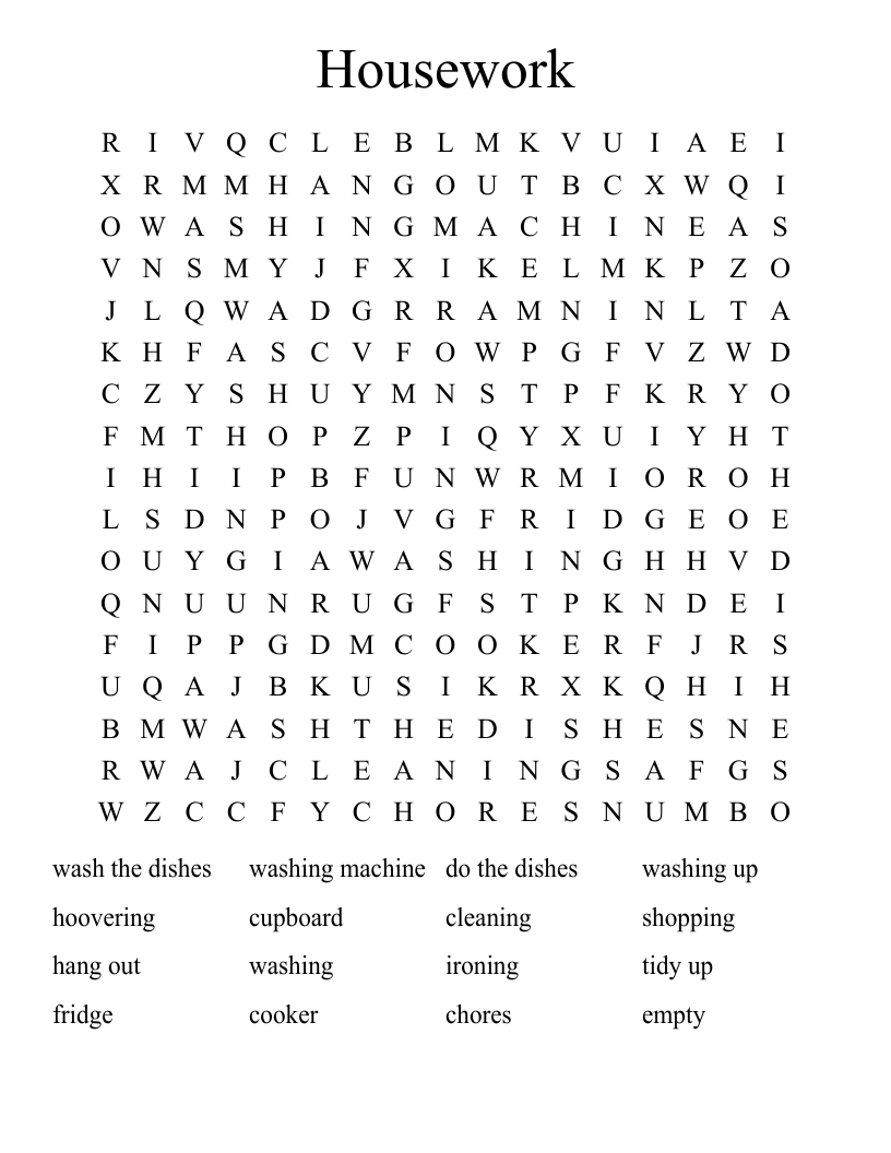 Housework Word Search